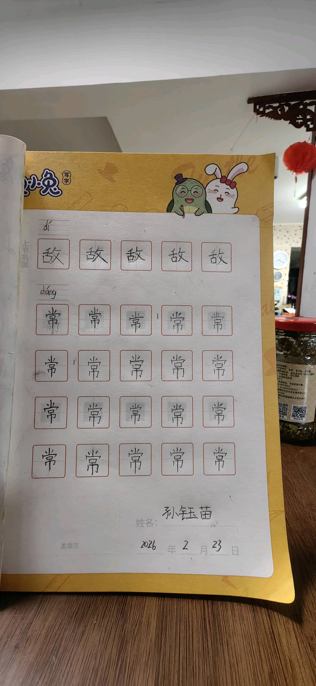 龟小兔写字优秀作品展示：孙钰苗/二年级/练字1天