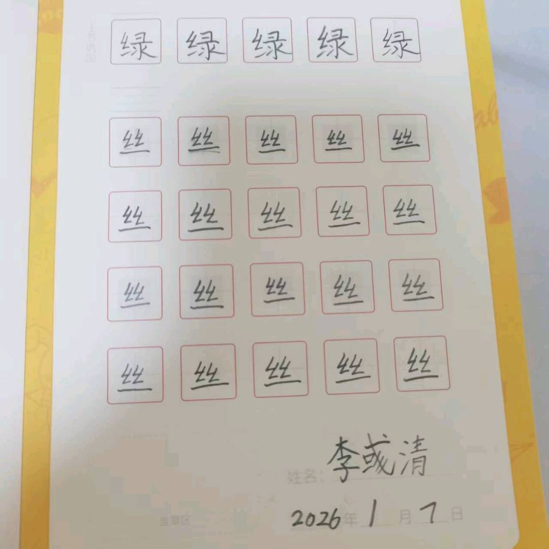 龟小兔写字优秀作品展示：李彧清/二年级/练字1天