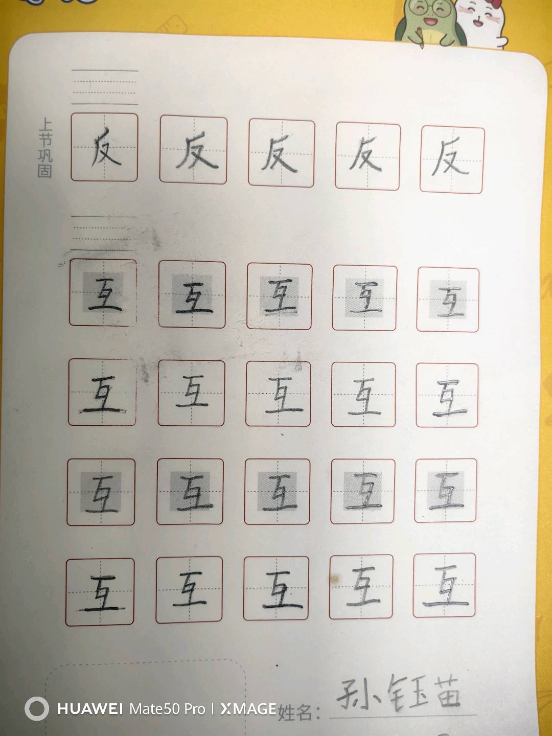 龟小兔写字优秀作品展示：孙钰苗/二年级/练字1天