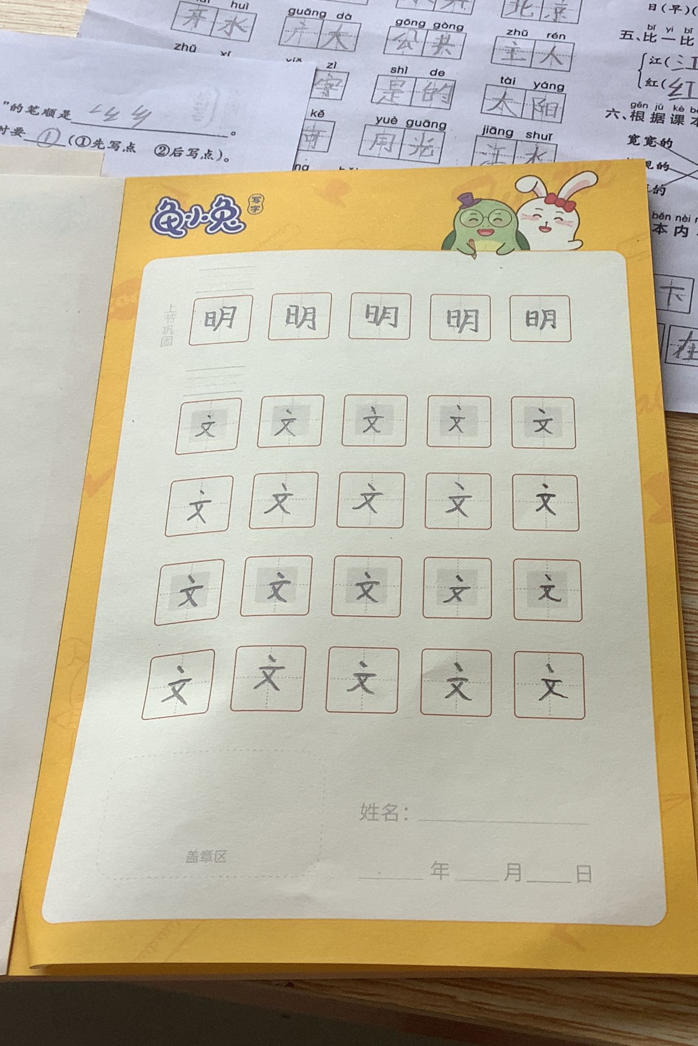 龟小兔写字优秀作品展示：刘莉莎/一年级/练字1天