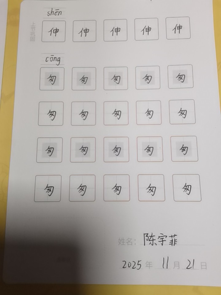 龟小兔写字优秀作品展示：陈宇菲/四年级/练字1天